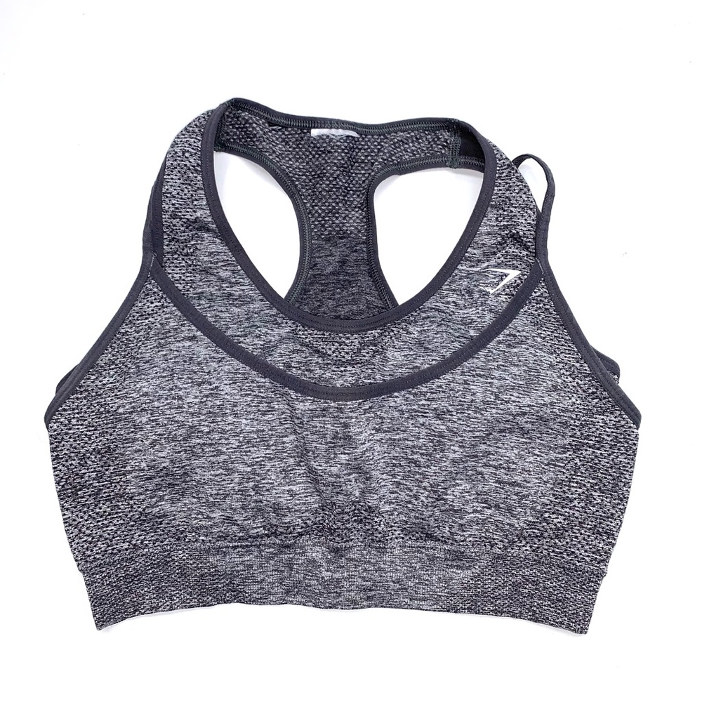 Gymshark Seamless Sports Bra Fleck Space Gray Black Racerback Medium Support